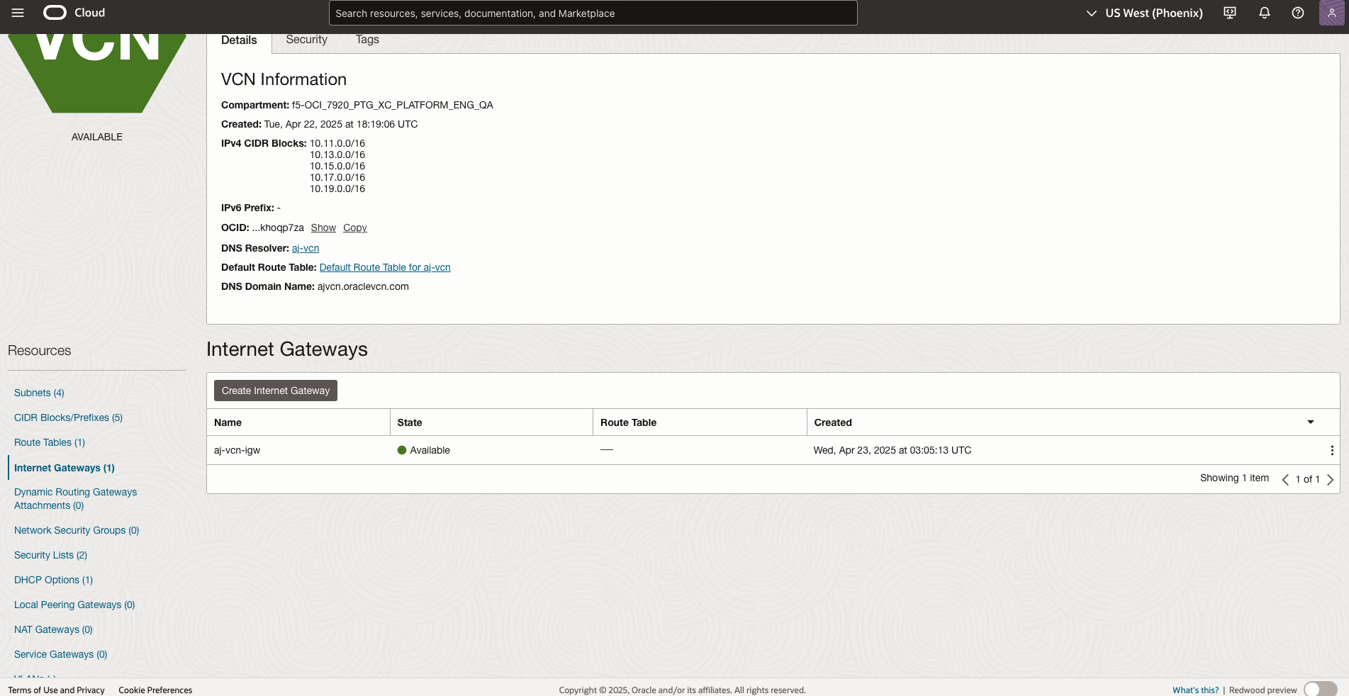 Figure: Create Internet Gateway