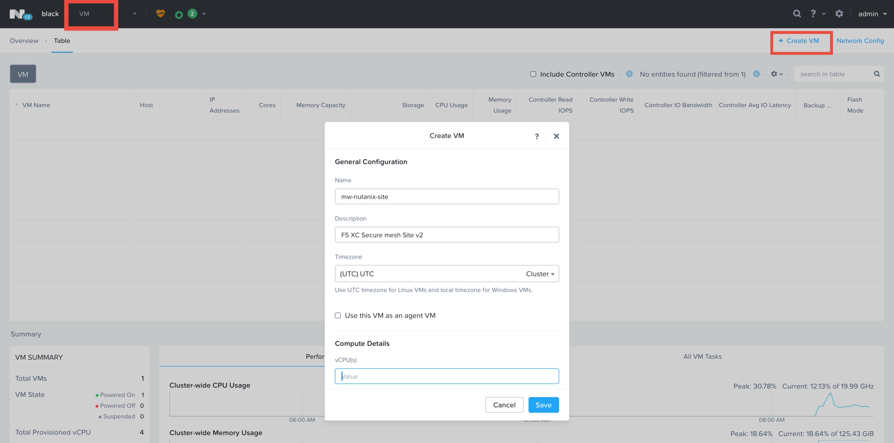Figure: Nutanix PRISM VM Creation