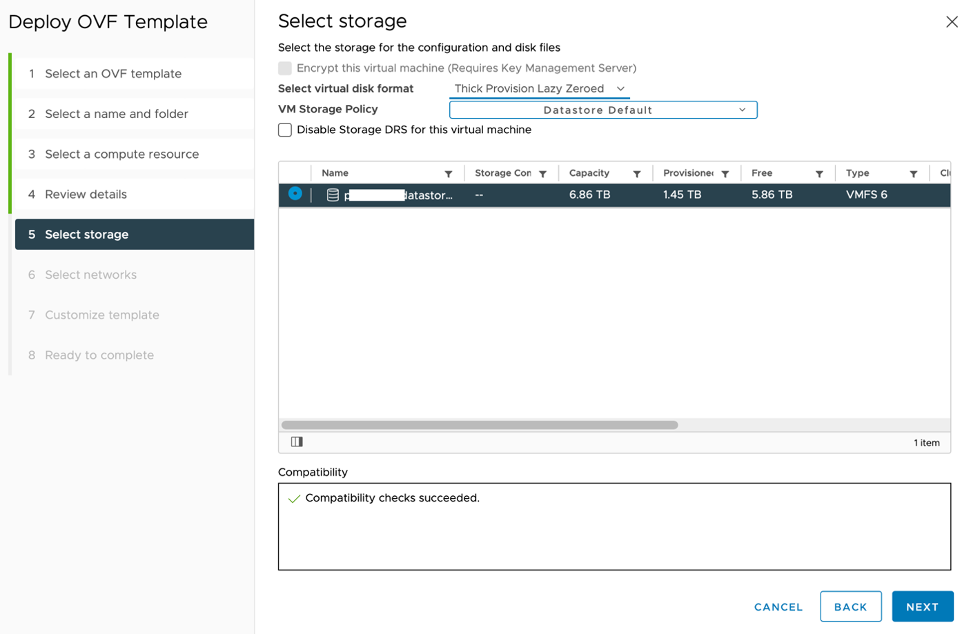 Figure: Select storage page