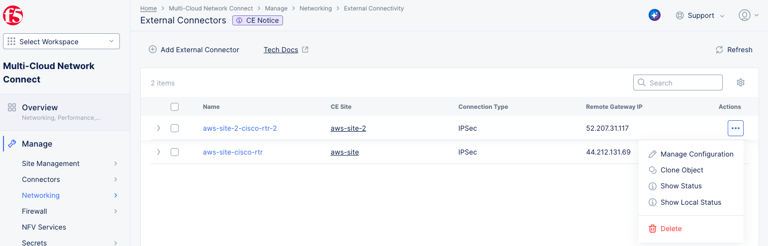 Figure: Delete an External Connector