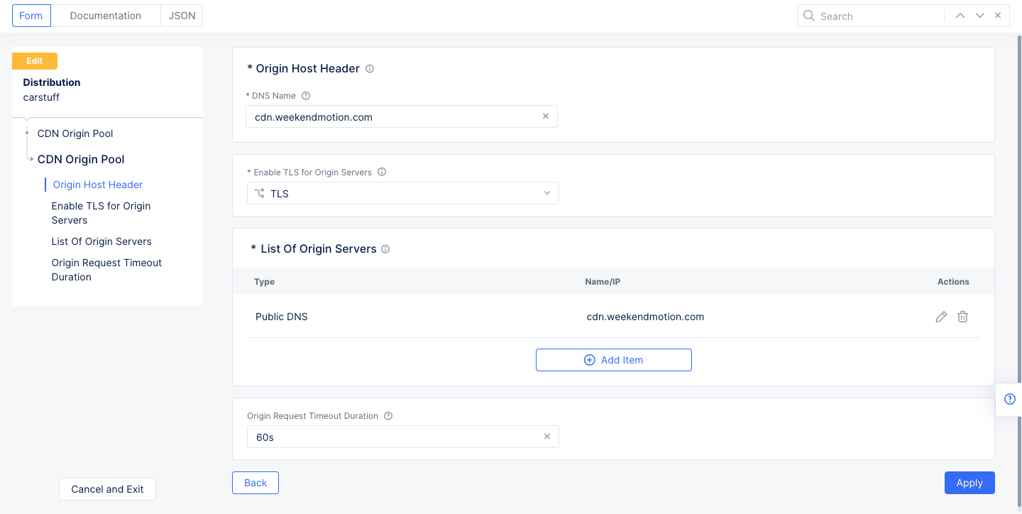 Figure: Origin Pool Configuration